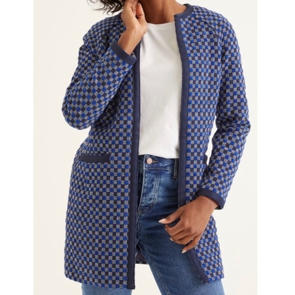 Boden Eliot Blue/Black Checked Open Coat - Size 10 - Picture 1 of 8